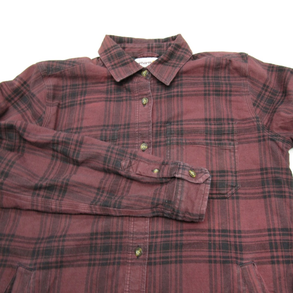 Carhartt Shirt Womens Small Purple Rugged Flex Flannel Fleece Lined Button Up - Picture 6 of 14